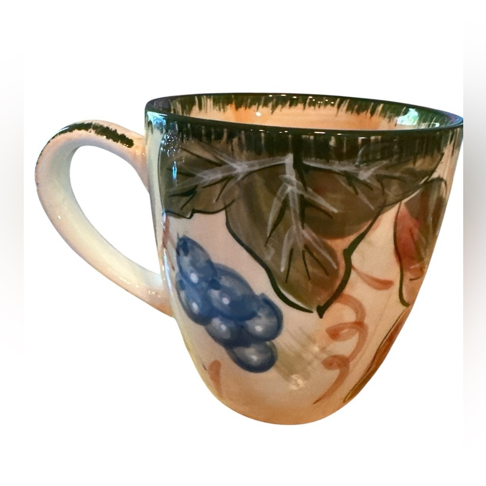 Coffee Mug Cup Handpainted Orange Green Blue Grapes Leaves Alco Collectible